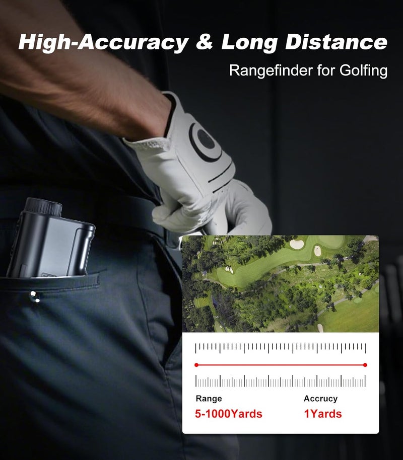 Flagfront Golf Rangefinder with Slope, 1000 Yards Range Finder Golf, 6X Magnification, Flag Locking Vibration, Rechargeable Laser Range Finder - Image 5